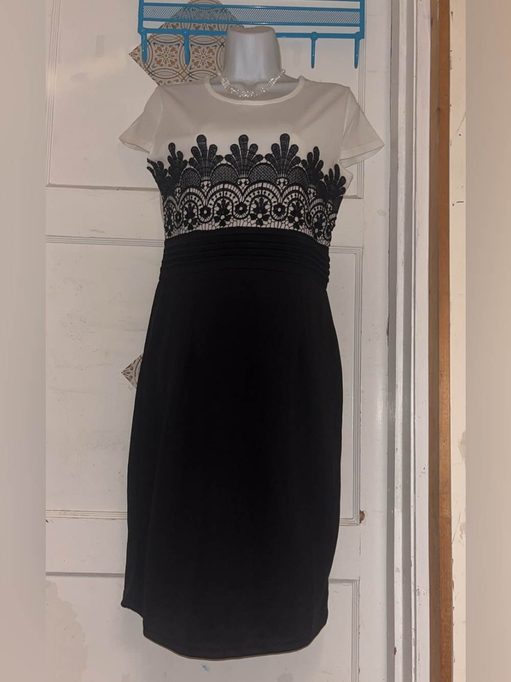 FLASH SALE Black and White Lace-Embellished Midi Dress